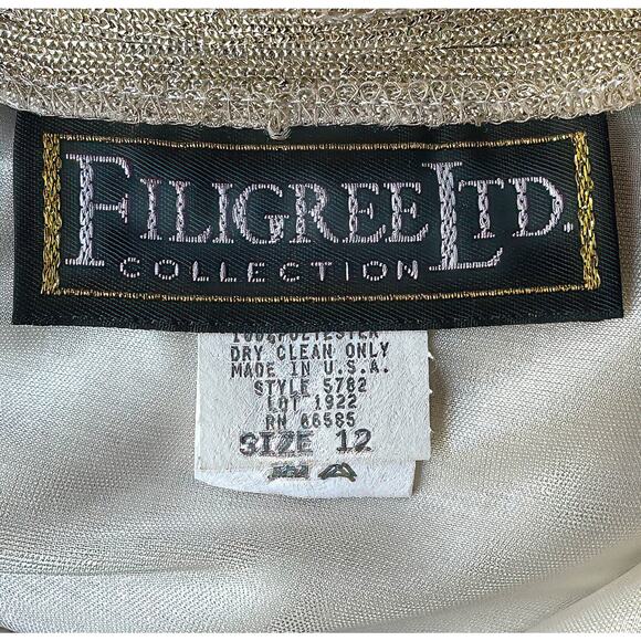 90s Filigree LTD Collection Metallic Gold Bodycon Gown Dress Made in USA Size 12 - Picture 7 of 9